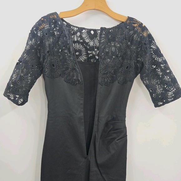 LELA ROSE Dress‎ Size 4 Black Floral Lace Sheath LBD Party Cocktail Silk Lined - Picture 13 of 16
